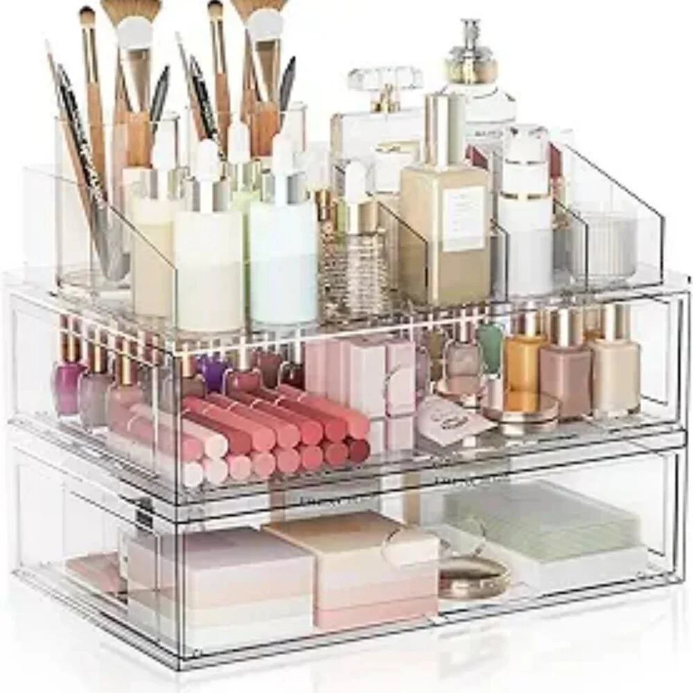 Clear Acrylic Makeup Organizer Stackable Storage Drawers for Vanity Bathroom Cou